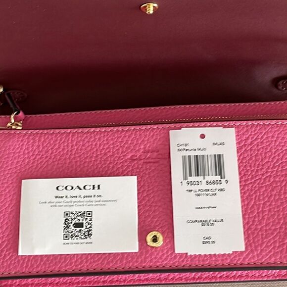 Coach Anna pink leather Foldover Clutch‎ Crossbody with Trompe L'oeil Print - Picture 7 of 7
